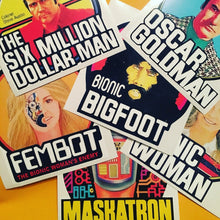 Load image into Gallery viewer, SIX MILLION DOLLAR MAN • Retro 6 STICKER SET • Six Classic Logos