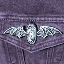 Load image into Gallery viewer, BAT-WINGED WHEEL • Small Embroidered Patch • GOTH - RAT ROD - BIKER