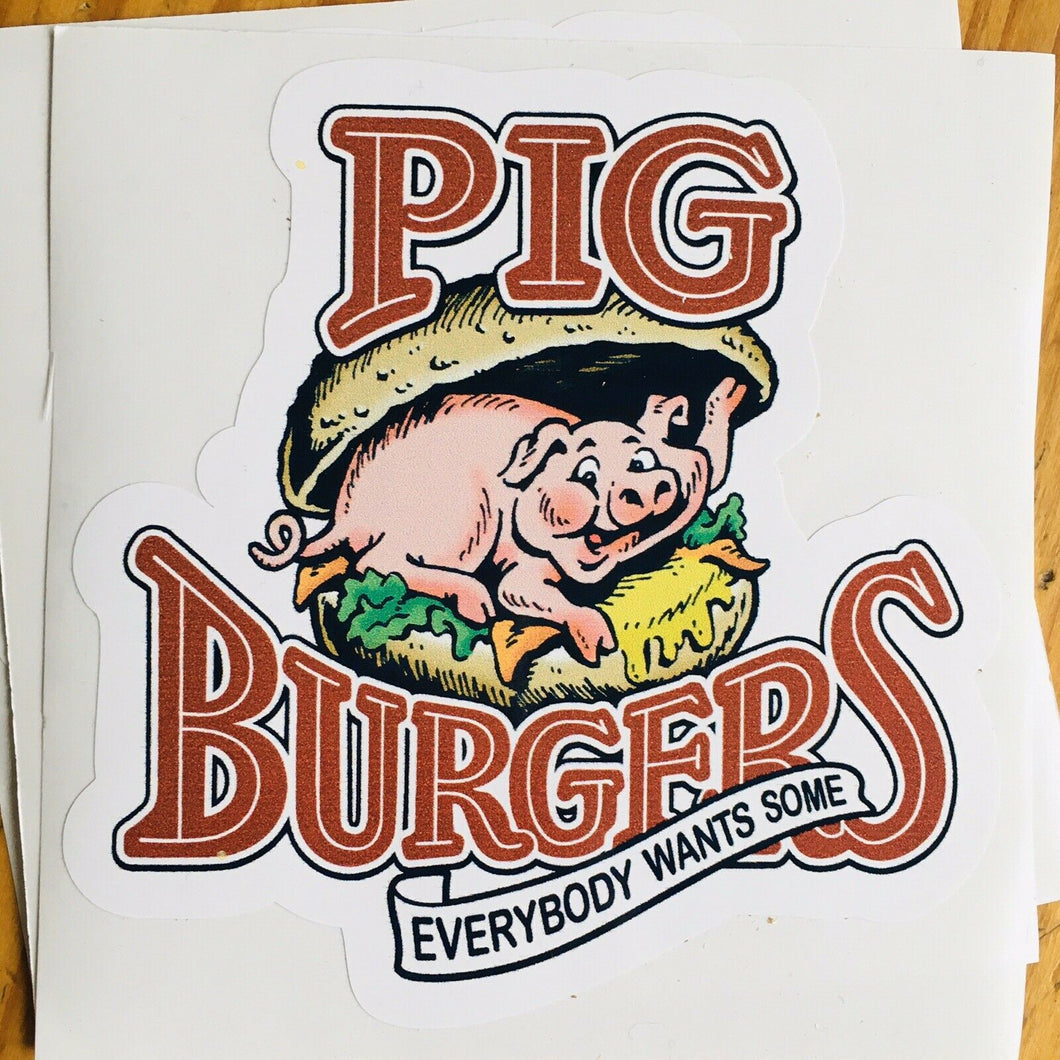 PIG BURGERS • Custom Vinyl STICKER • Retro 