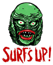 Load image into Gallery viewer, SURF'S UP! • Creature Black Lagoon • Iron-On Transfer • Retro MANI-YACK Design!