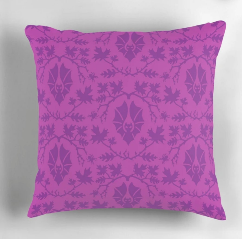 Purple Halloween Bat Pattern • Throw Pillow