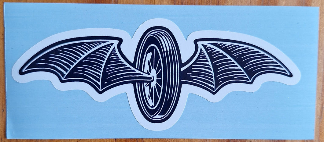 BAT-WINGED WHEEL - Vinyl STICKER  • GOTH - RAT ROD - BIKER