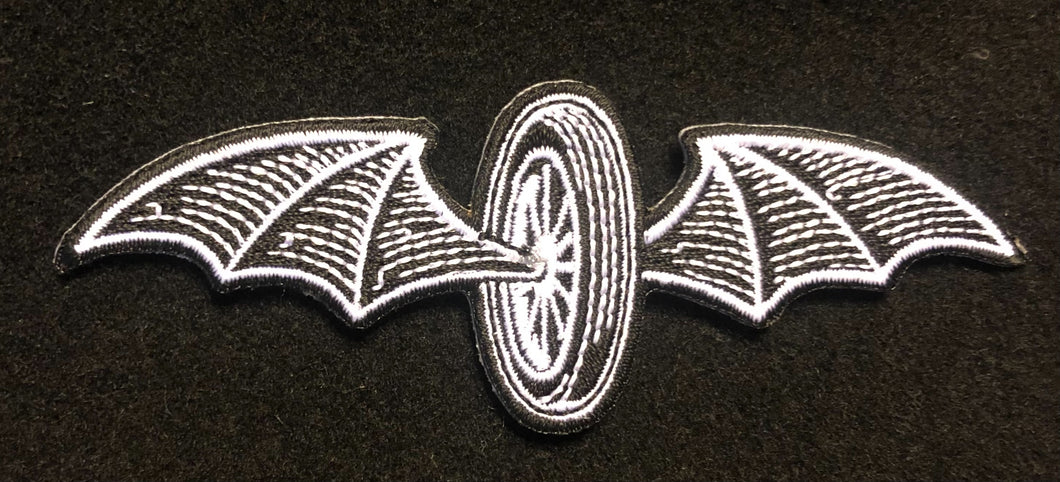 BAT-WINGED WHEEL • Small Embroidered Patch • GOTH - RAT ROD - BIKER