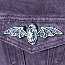 Load image into Gallery viewer, BAT-WINGED WHEEL • Small Embroidered Patch • GOTH - RAT ROD - BIKER
