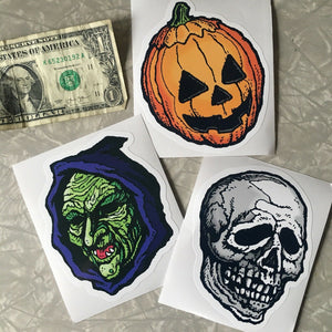 HALLOWEEN 3 • THREE LARGE STICKER SET • Retro MANI-YACK MONSTER!!!